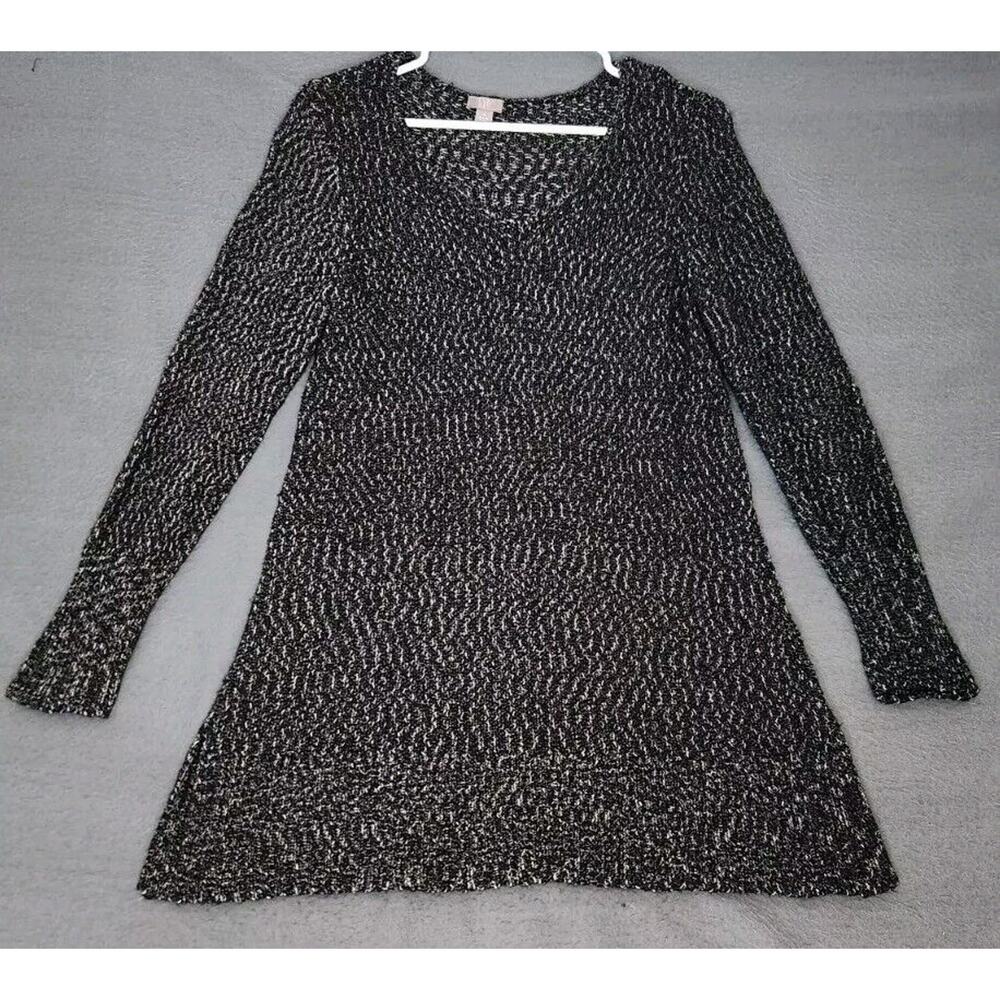 J Jill Womens V-Neck Pullover‎ Sweater M Black White Cotton Rayon Blend Stretch